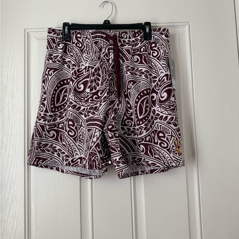 NWT Men’s Arizona State University Colosseum Maroon and White Swim Trunks